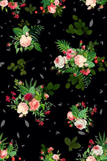 484787-素雅玫瑰月季树叶花卉组合