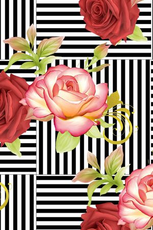 几何线条拼贴手绘花印花华亿平台图片