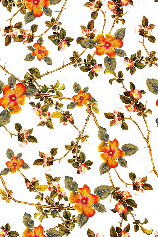 手绘 工笔画 中国风 花卉 树枝印花华亿平台图片