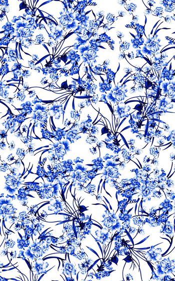 485254-欧美流行元素青花瓷小长花