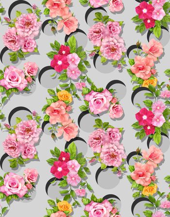 485367- 时尚清爽手绘花卉立体波点印花. 