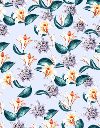 485400-手绘小花纯底满花年轻时尚数码印花蓝