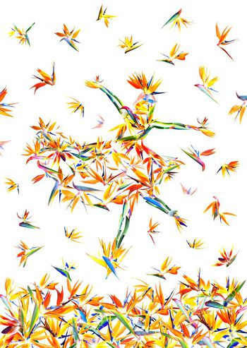 485419-时尚潮流抽象手舞足蹈 天堂鸟印花