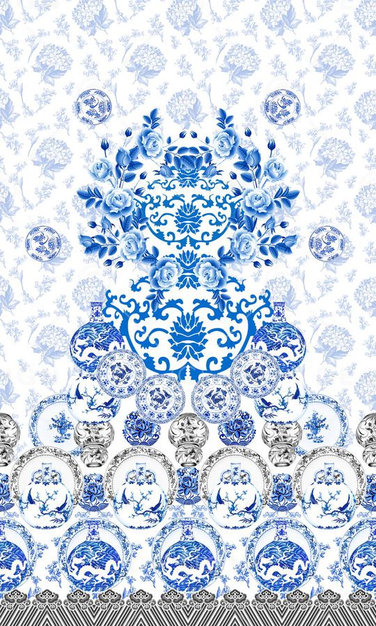 青花瓷印花华亿平台图片