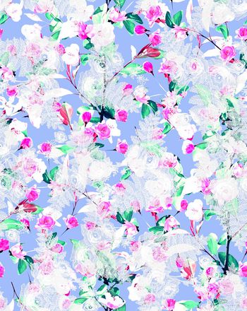 485495-蕾丝碎花小花满花素色底蓝色底数码印