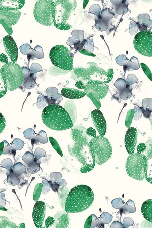 手绘仙人掌印花华亿平台图片