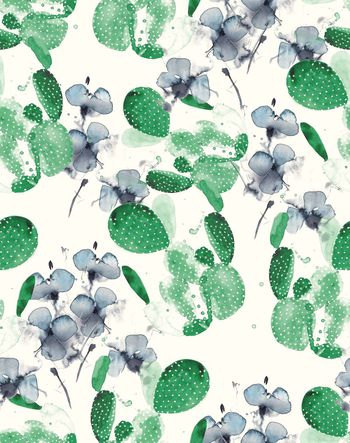 485722-手绘仙人掌清新小花水彩淡雅系列米色