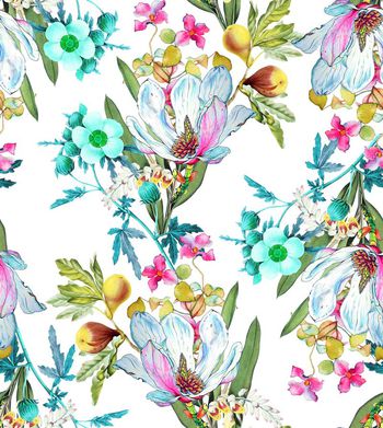 485877-流行时尚手绘彩色复古花卉印花