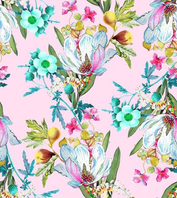 485878-流行时尚手绘彩色复古花卉印花