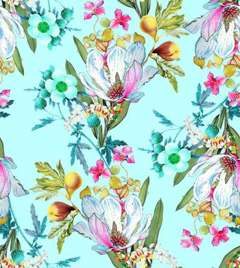 485879-流行时尚手绘彩色复古花卉印花