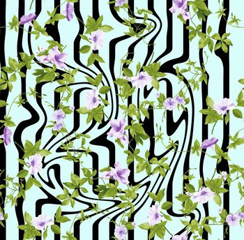 486050-时尚流动条纹清爽手绘花卉数码印花