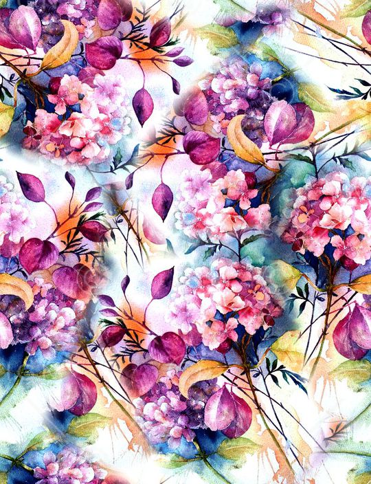 满花清新真丝花卉印花华亿平台图片