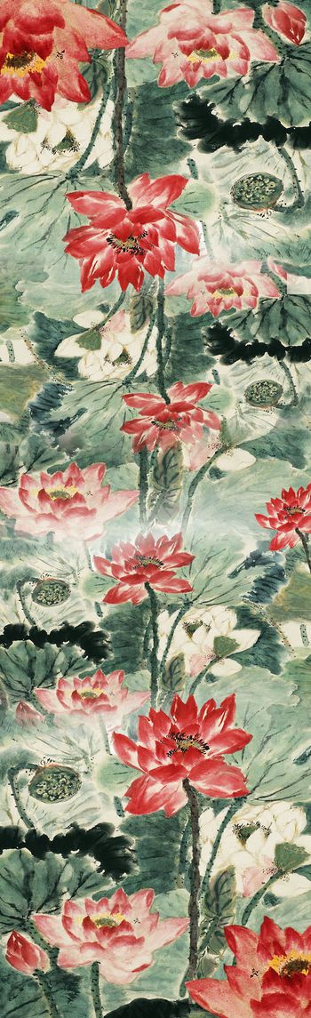 486581-中国风围巾，长丝巾，水墨荷花围巾,