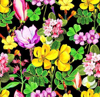 486615-流行时尚手绘热带花卉印花