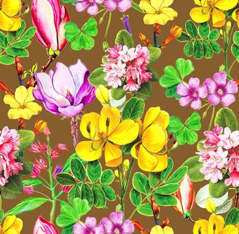 486617-流行时尚手绘热带花卉印花