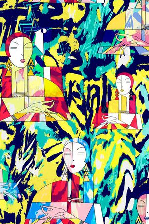 几何人物条纹印花华亿平台图片