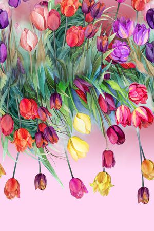 休闲 手绘郁金香印花华亿平台图片