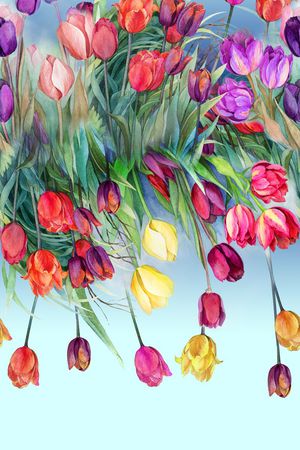 休闲 手绘郁金香印花华亿平台图片