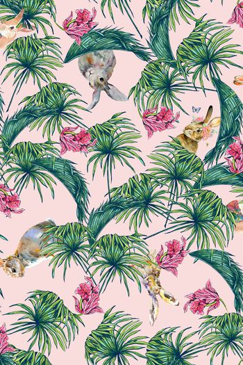 486667-手绘写意可爱兔子   热带雨林 