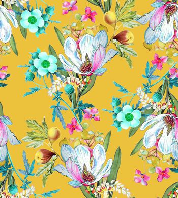 486933-流行时尚手绘彩色复古花卉印花