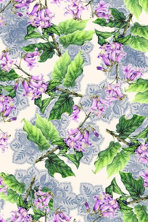 手绘梧桐花印花华亿平台图片