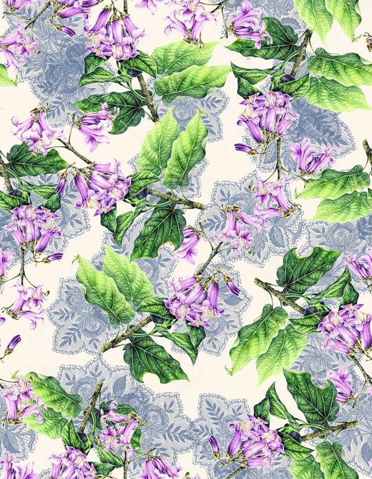 手绘梧桐花印花华亿平台图片