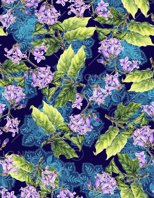 手绘梧桐花印花华亿平台图片