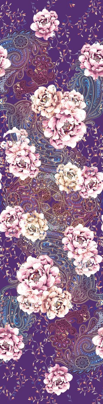 487433-丝巾 长巾 围巾 欧式 花纹 花卉