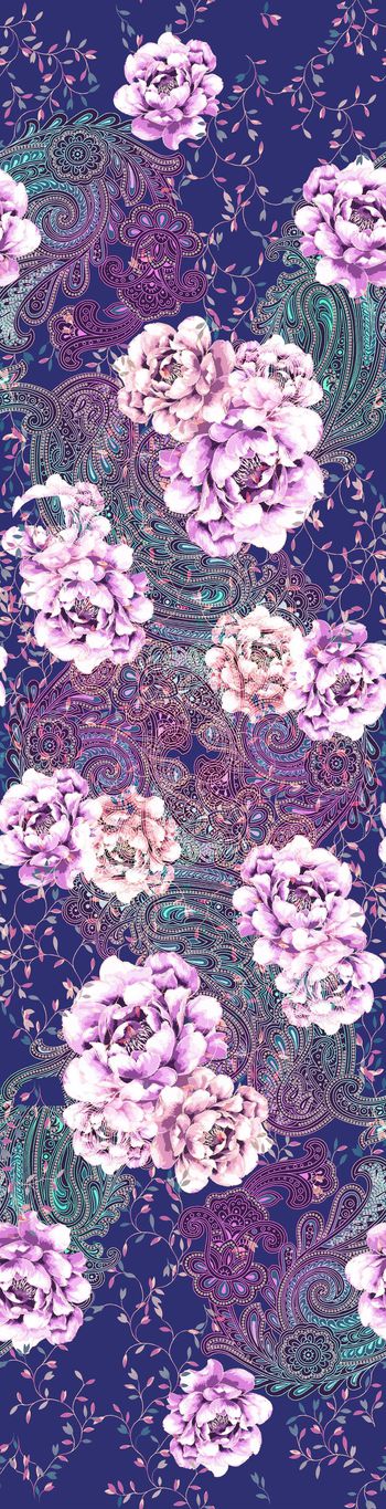 487434-丝巾 长巾 围巾 欧式 花纹 花卉