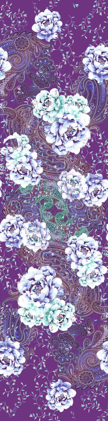 487435-丝巾 长巾 围巾 欧式 花纹 花卉