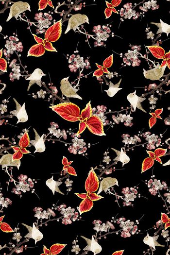 487955-鸟儿梅花刺绣