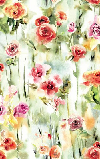 488219-中国风 传统水彩 花卉 女装 窗帘