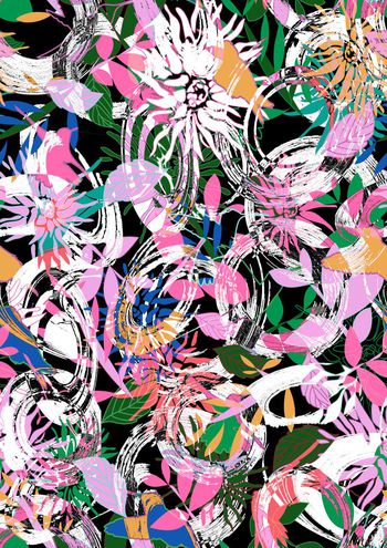 488297-艺术毛笔几何笔触花卉组合女装衬衣连