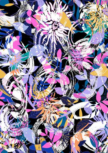 488298-艺术毛笔几何笔触花卉组合女装衬衣连