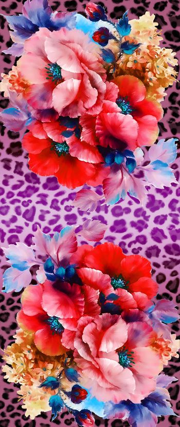 488321-时尚 水彩 花卉 动物纹 丝巾 围