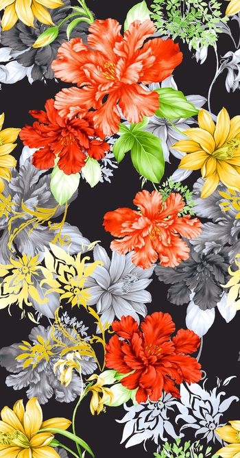 488832-流行时尚手绘大花印花