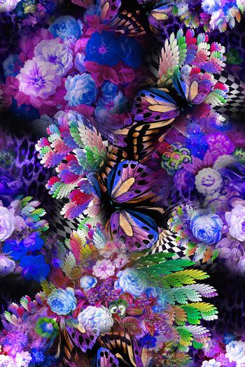 488863-豹纹千鸟格油画花卉组合