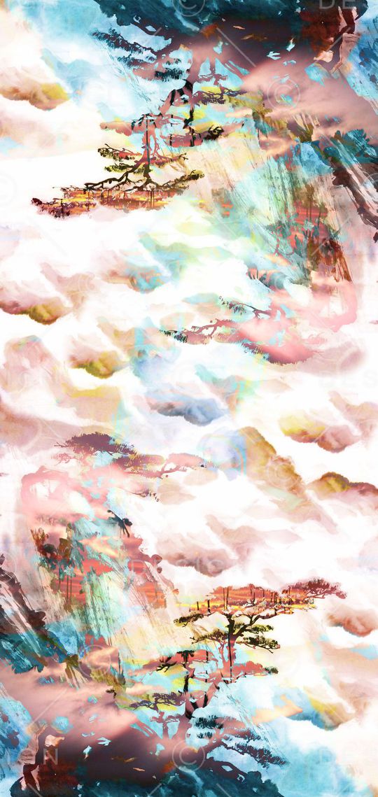 抽象风景山水画印花华亿平台图片