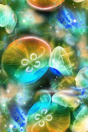 抽象星空幻彩水母印花华亿平台图片