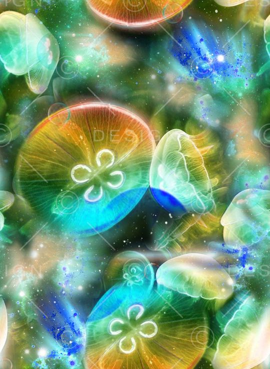 抽象星空幻彩水母印花华亿平台图片