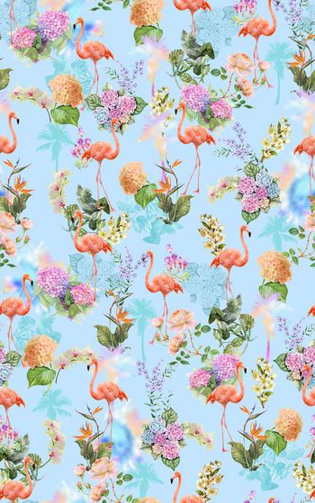 清新热带植物花卉印花华亿平台图片