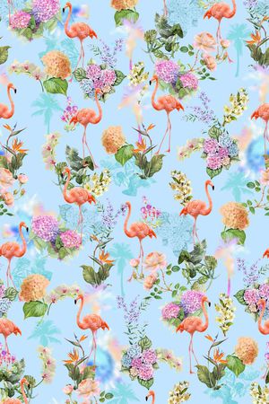 清新热带植物花卉印花华亿平台图片