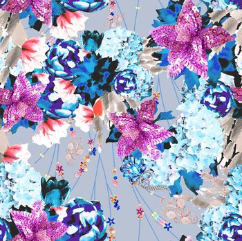 489637-流行时尚珠片珠宝宝石手绘印花 -珠