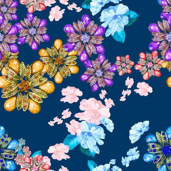 489646-流行时尚珠宝宝石手绘花印花 -珠宝