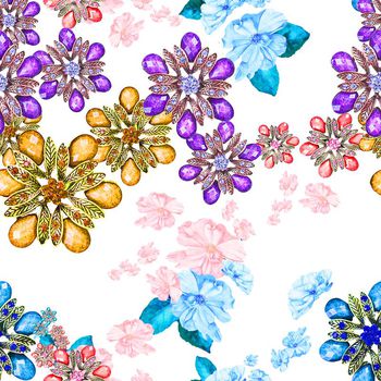 489647-流行时尚珠宝宝石手绘花印花 -珠宝