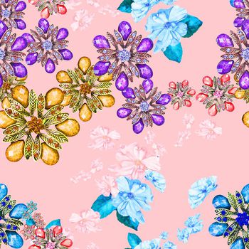 489649-流行时尚珠宝宝石手绘花印花 -珠宝