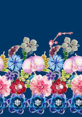 489723-流行时尚宝石手绘花卉印花 -珠宝系