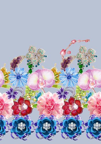 489725-流行时尚宝石手绘花卉印花 -珠宝系