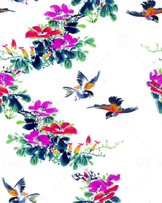 花卉手绘印花华亿平台图片