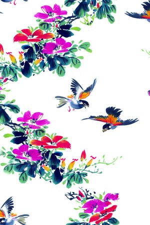 花卉手绘印花华亿平台图片